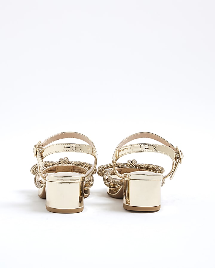 Girls Gold Diamante Bow Heeled Sandal