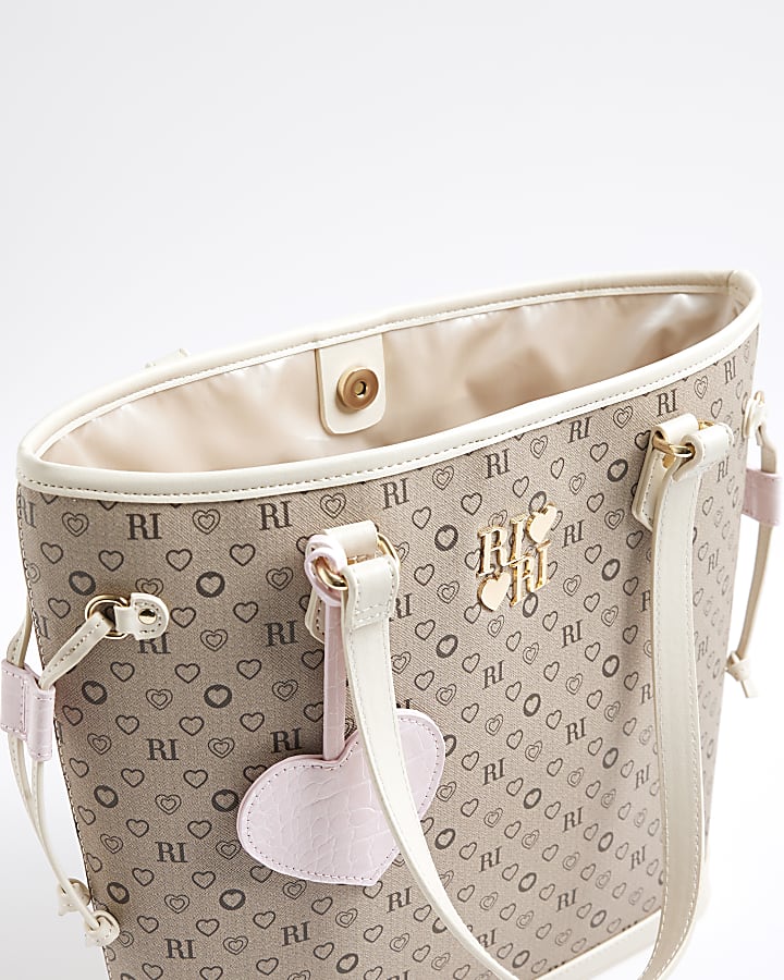 Girls Brown Monogram Shopper Bag