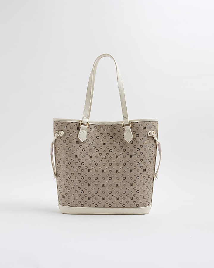 Girls Brown Monogram Shopper Bag