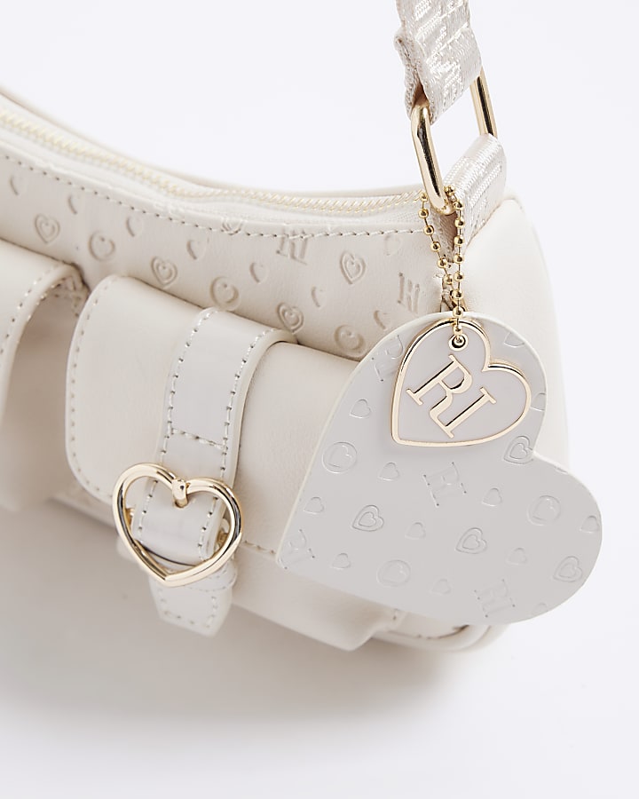 Girls Cream Monogram Pocket Scoop bag