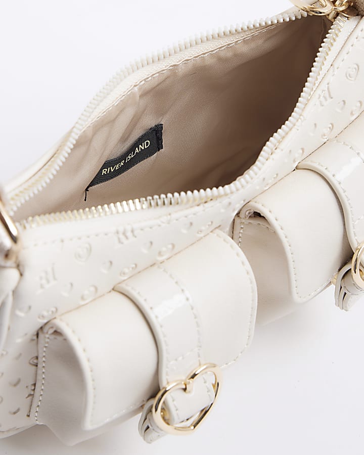 Girls Cream Monogram Pocket Scoop bag