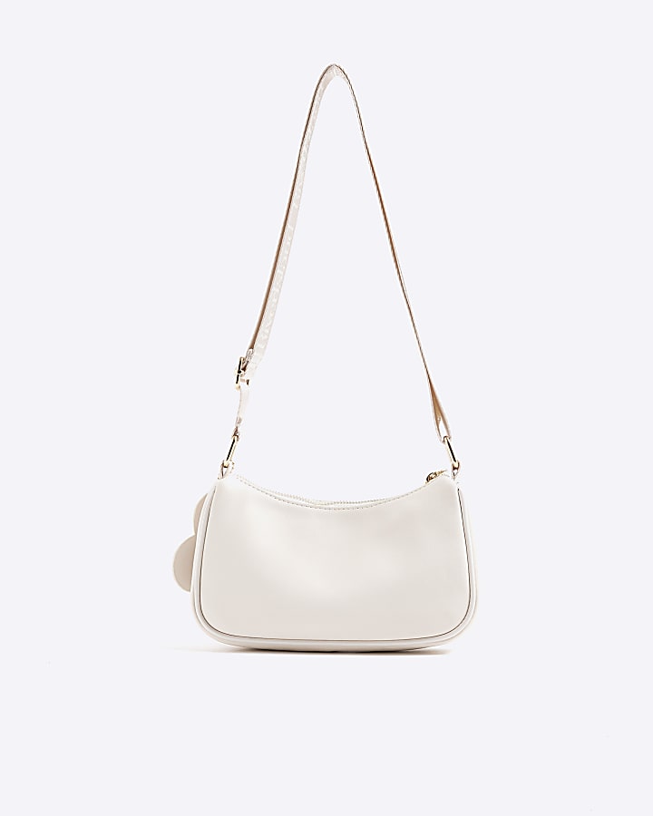 Girls Cream Monogram Pocket Scoop bag