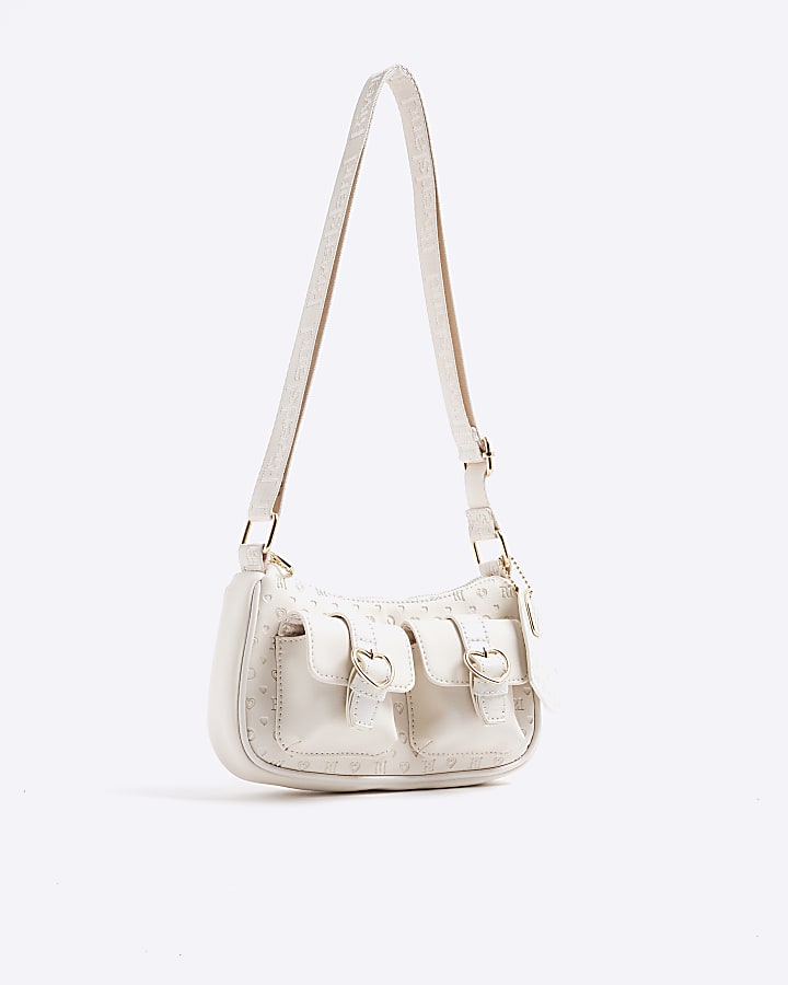 Girls Cream Monogram Pocket Scoop bag