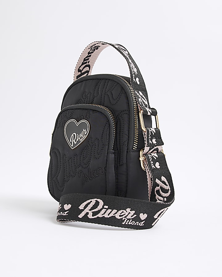 Girls Black Nylon RI Heart Cross Body Bag