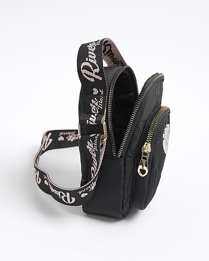 Girls Black Nylon RI Heart Cross Body Bag
