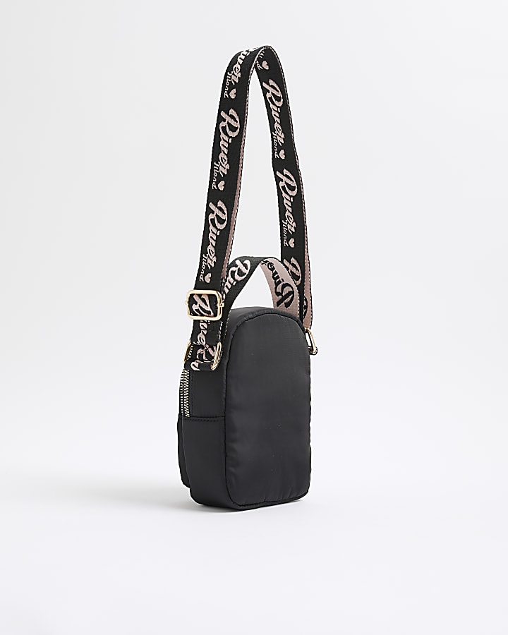 Girls Black Nylon RI Heart Cross Body Bag