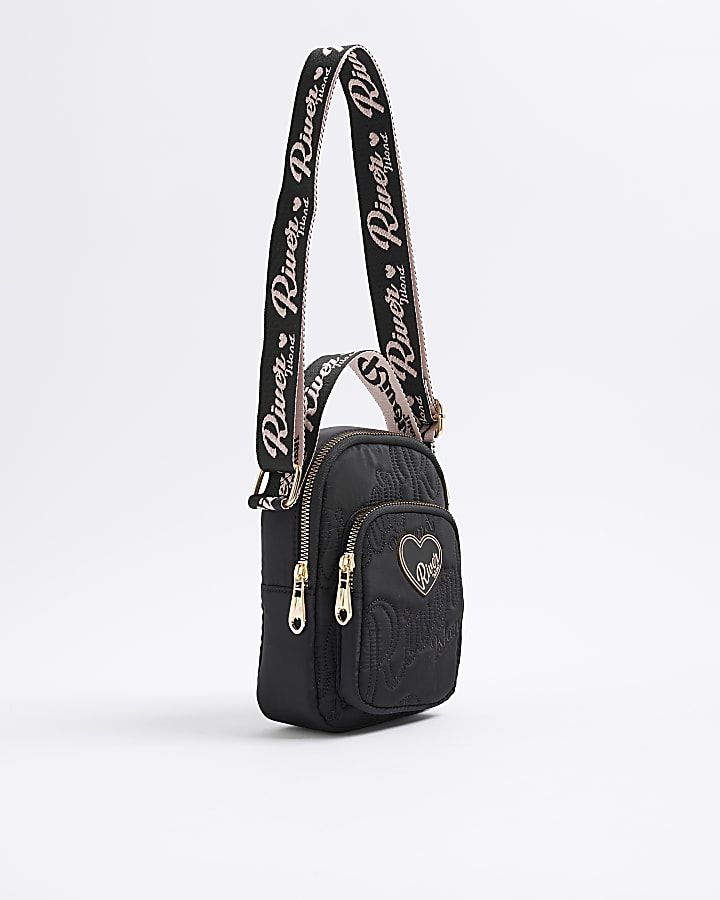 Girls Black Nylon RI Heart Cross Body Bag