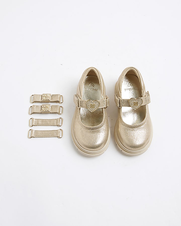Mini Girls Gold Interchangeable Strap Shoes