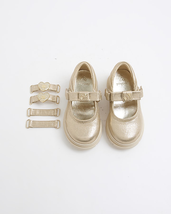Mini Girls Gold Interchangeable Strap Shoes