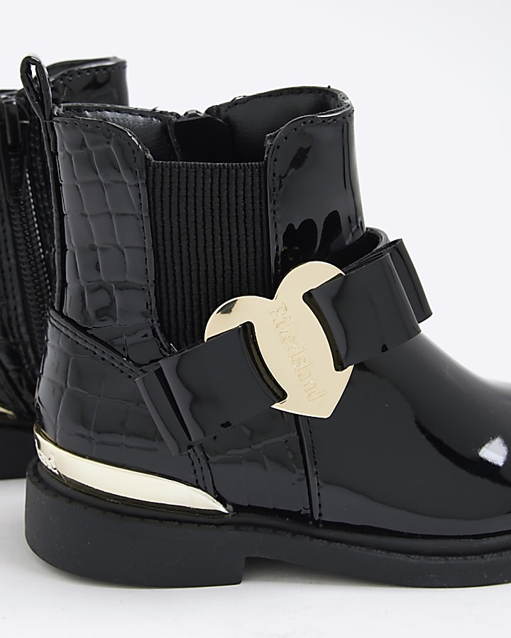 Mini Girls Black Heart Bow Chelsea Boots