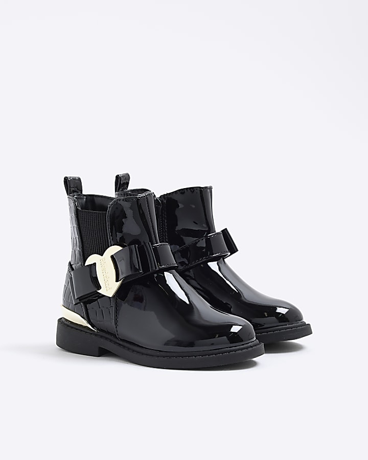 Mini Girls Black Heart Bow Chelsea Boots