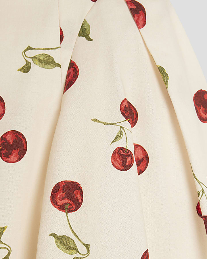 Girls Cream Cherry Poplin Skater Dress