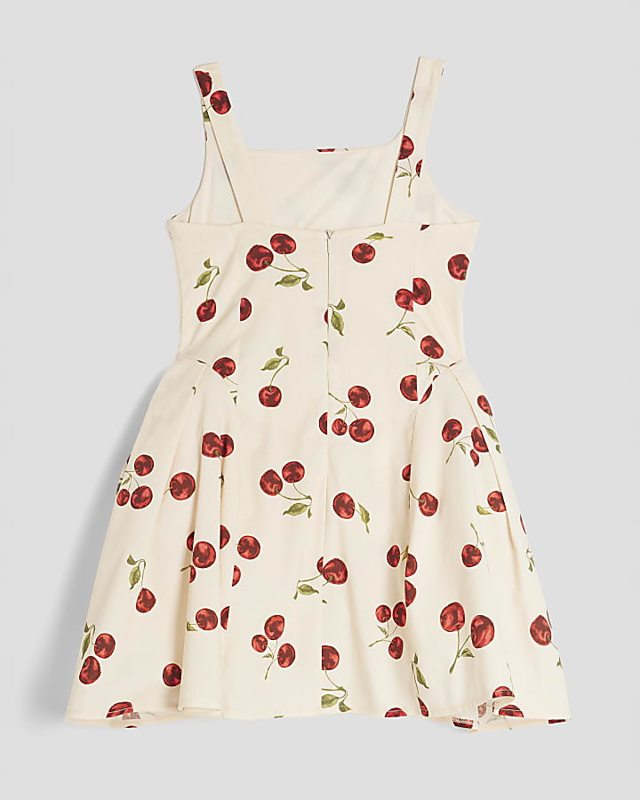 Girls Cream Cherry Poplin Skater Dress