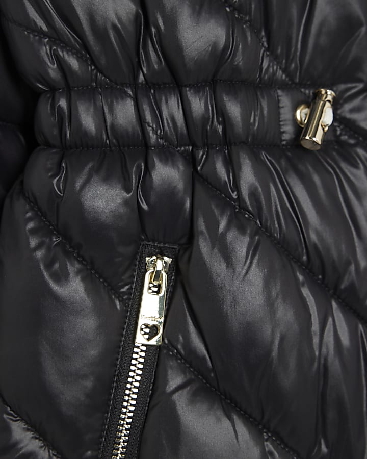 Girls Black Longline Padded Jacket