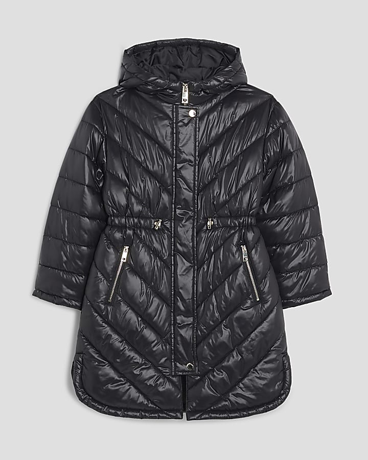 Girls Black Longline Padded Jacket