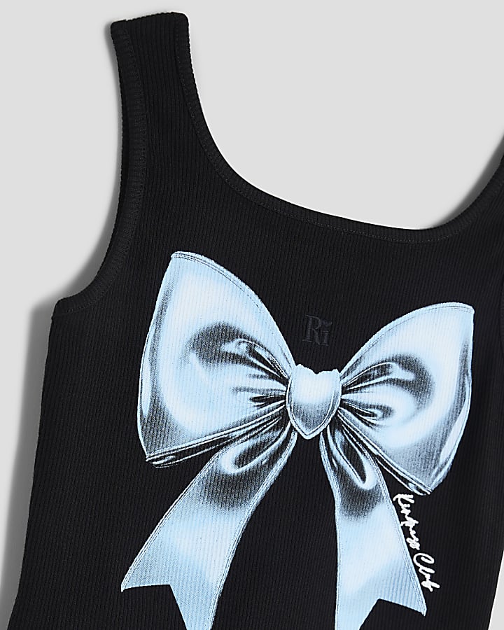 Girls Black Blue Bow Tank Top