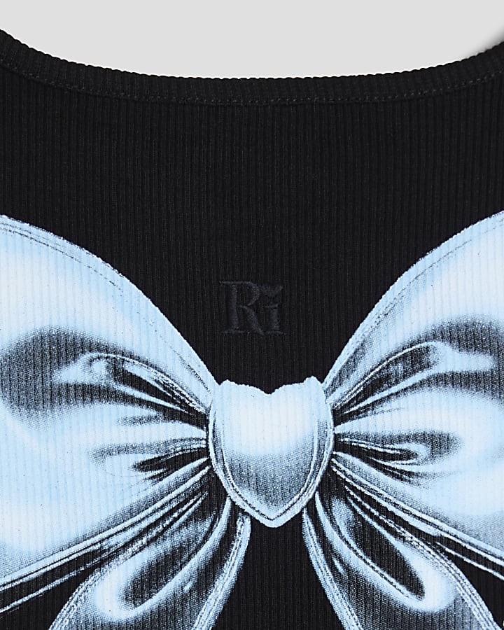 Girls Black Blue Bow Tank Top
