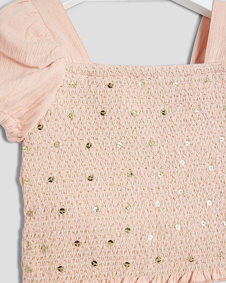 Mini Girls Orange Ombre Sequin Top Set