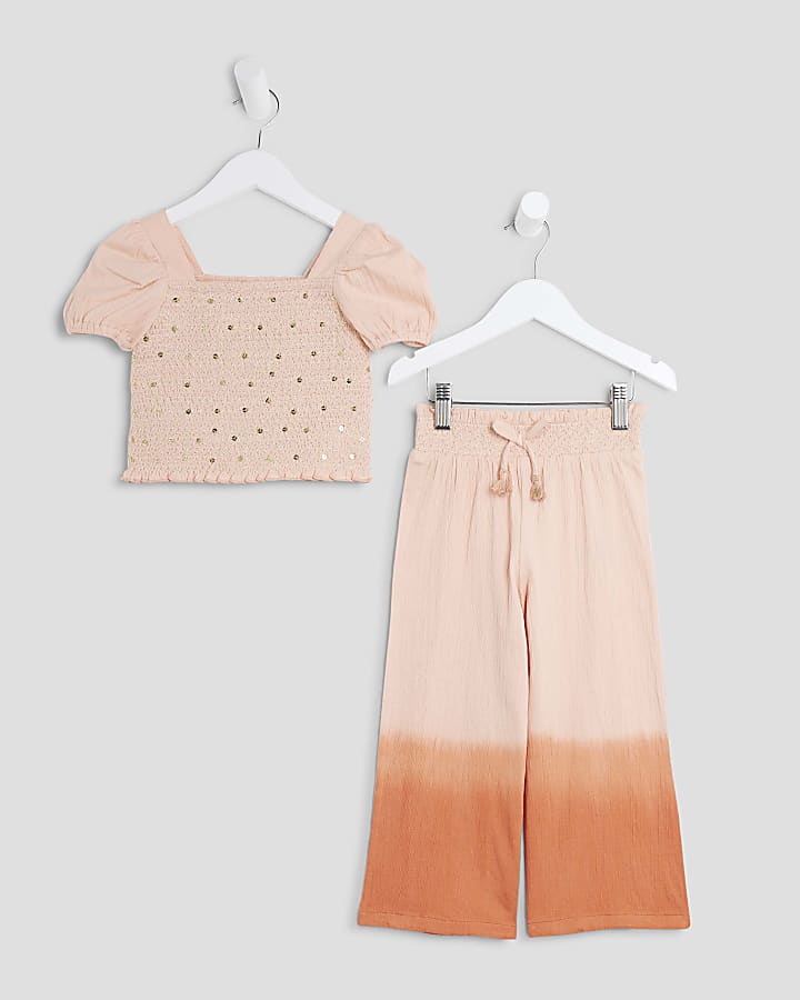 Mini Girls Orange Ombre Sequin Top Set