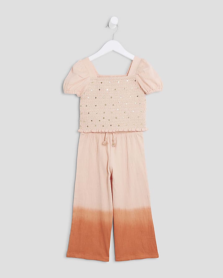 Mini Girls Orange Ombre Sequin Top Set