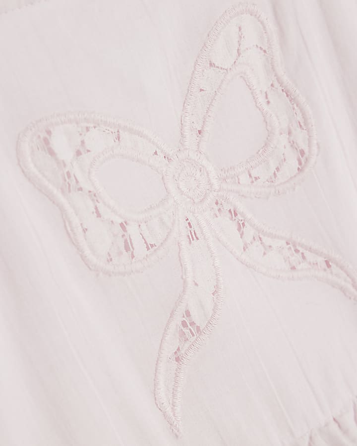 Mini Girls Pink Broderie Frill Bow Dress