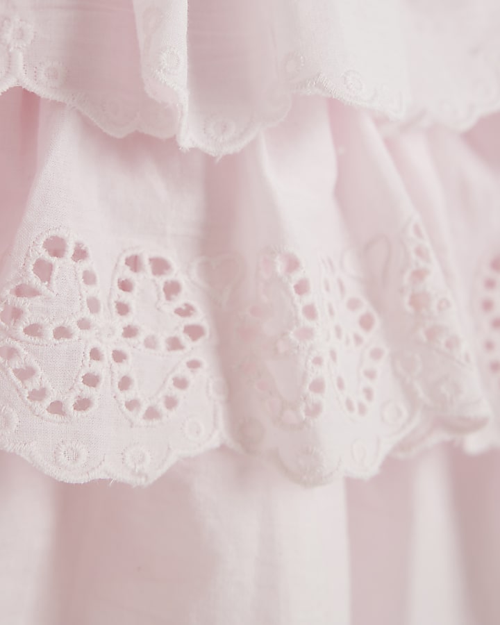 Mini Girls Pink Broderie Frill Bow Dress