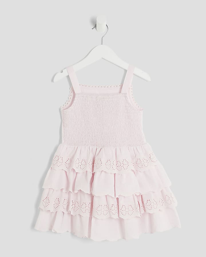 Mini Girls Pink Broderie Frill Bow Dress