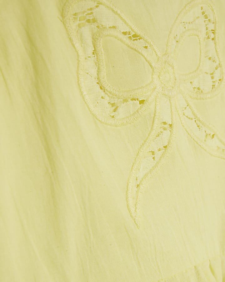 Mini Girls Yellow Broderie Frill Bow Dress