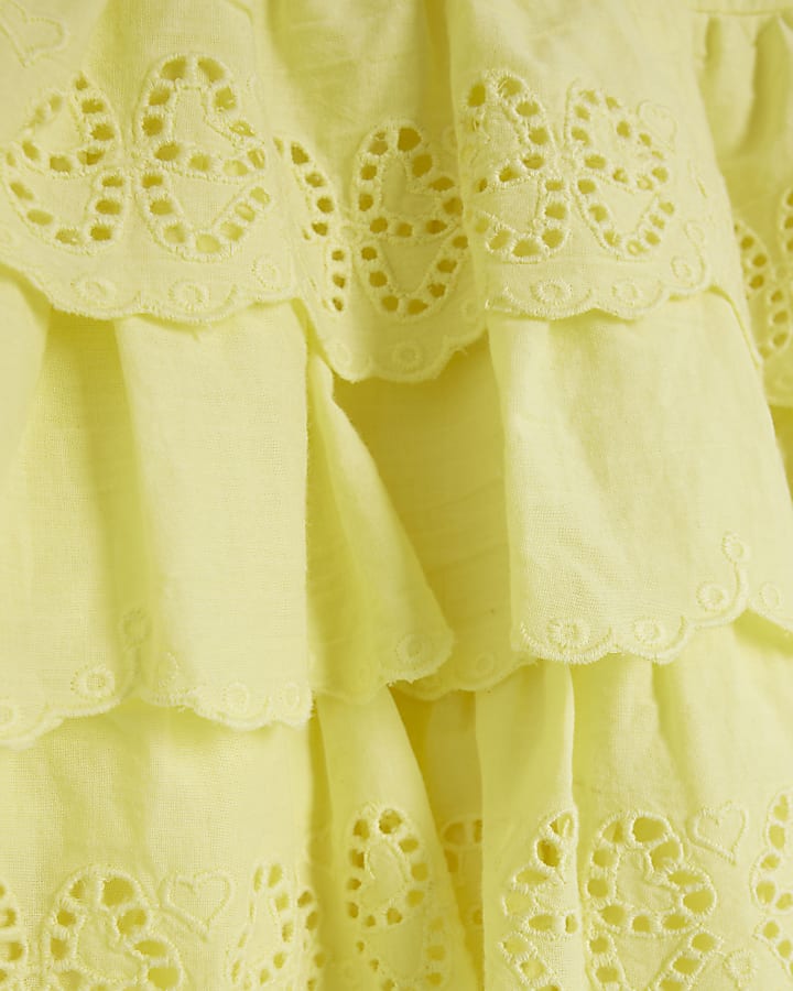 Mini Girls Yellow Broderie Frill Bow Dress