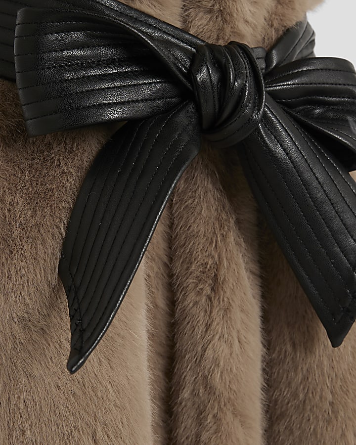 Girls Brown Faux Fur Belted Gilet