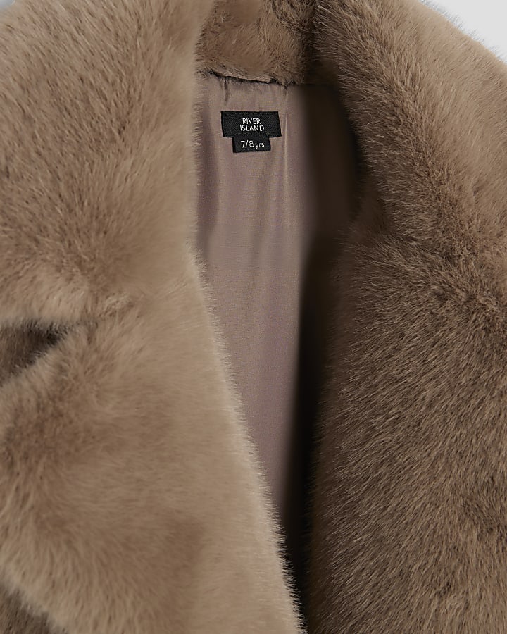 Girls Brown Faux Fur Belted Gilet