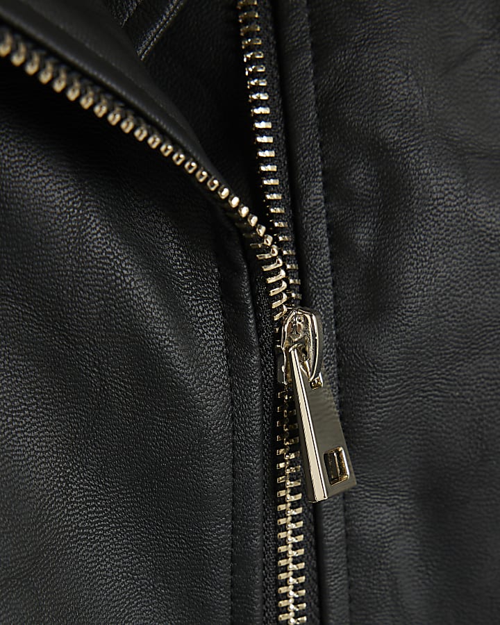 Girls Black Faux Leather Biker Jacket