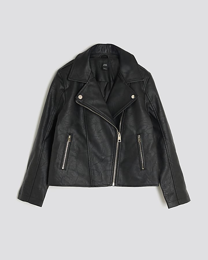 Girls Black Faux Leather Biker Jacket