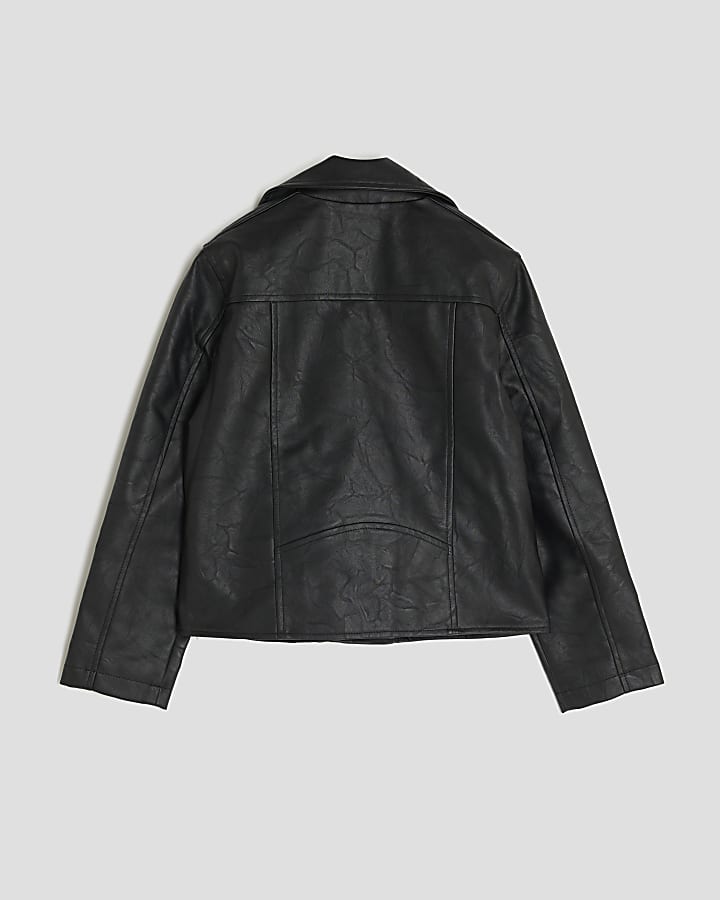 Girls Black Faux Leather Biker Jacket