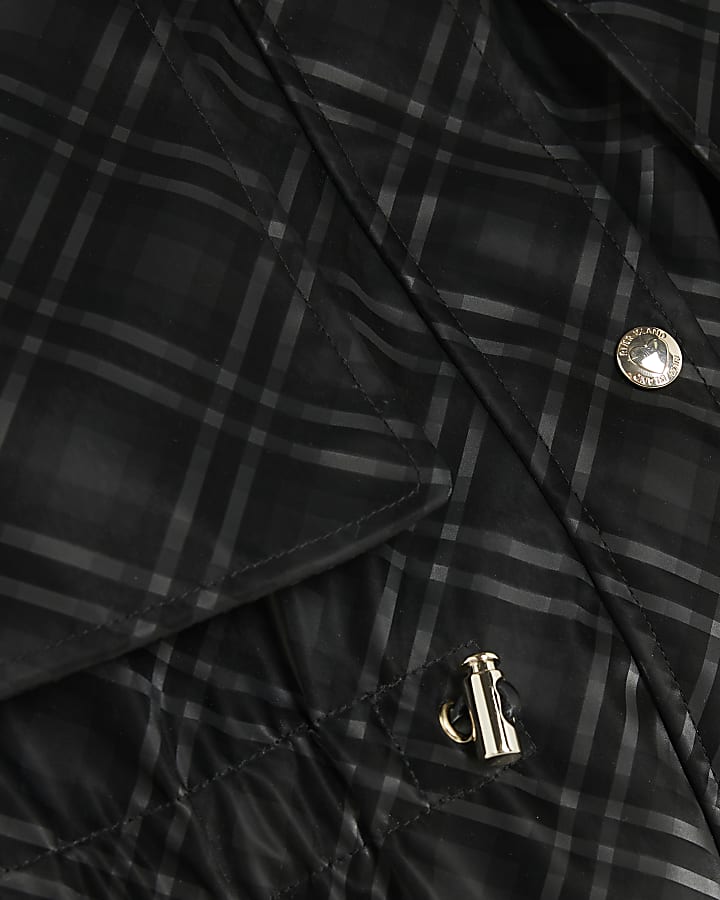 Girls Black Check Raincoat