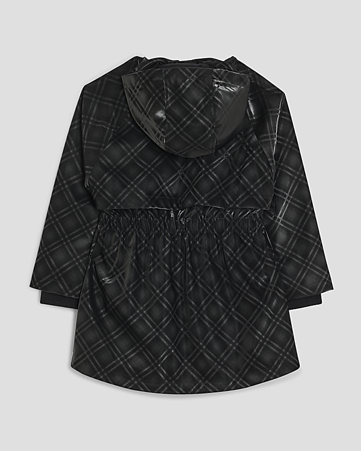 Girls Black Check Raincoat