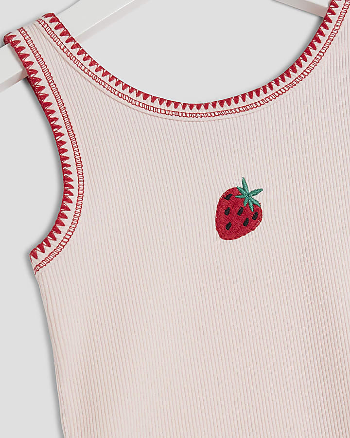 Mini Girls Pink Strawberry Vest & Shorts Set