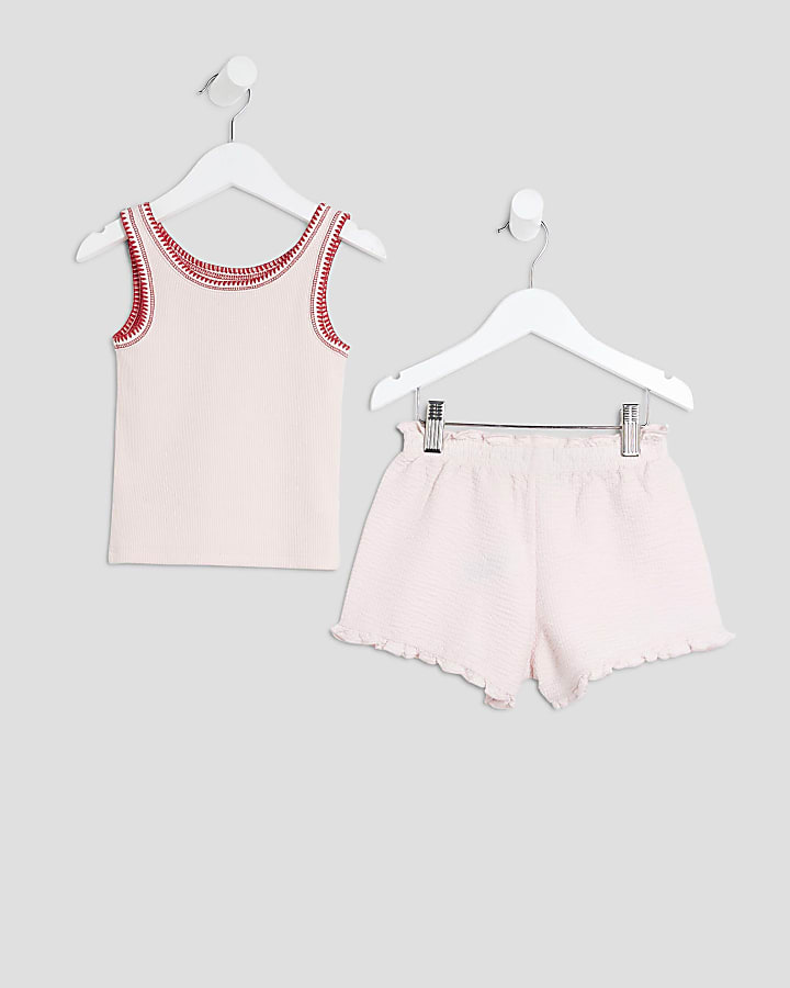 Mini Girls Pink Strawberry Vest & Shorts Set