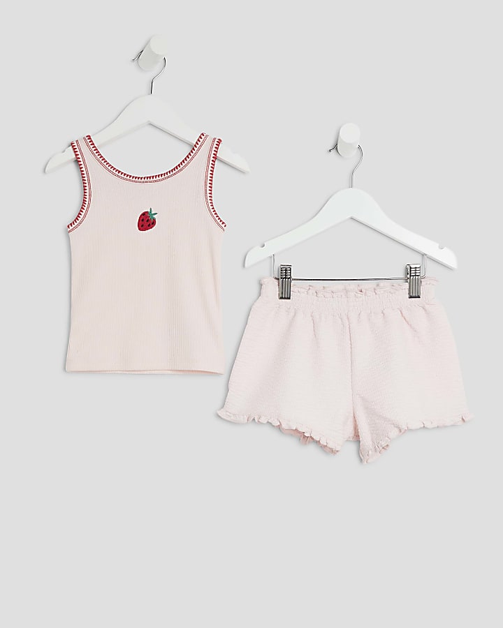 Mini Girls Pink Strawberry Vest & Shorts Set