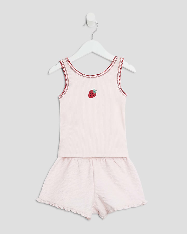 Mini Girls Pink Strawberry Vest & Shorts Set
