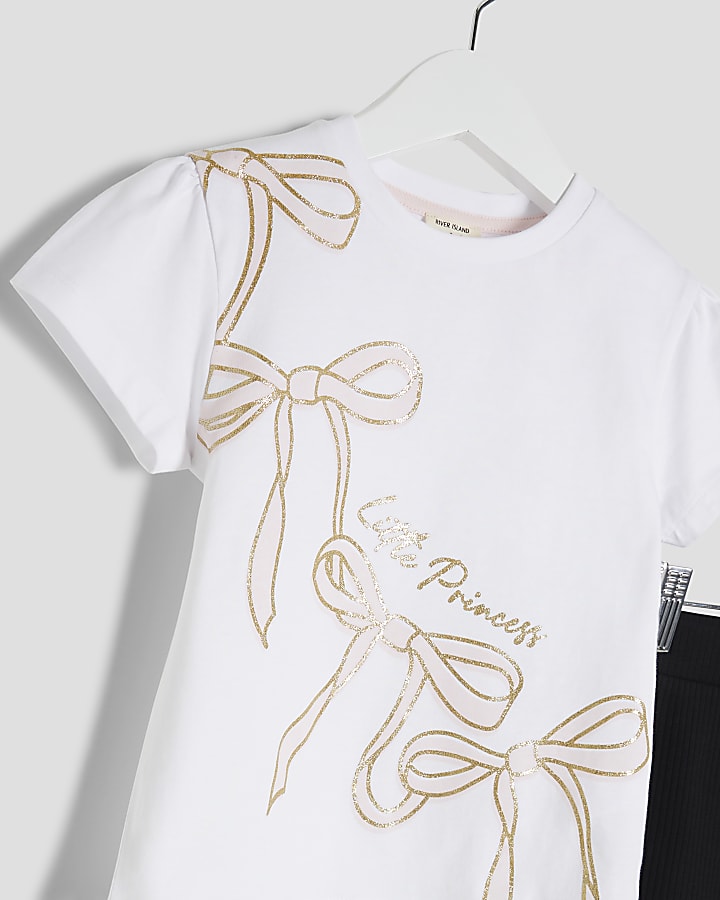 Mini Girls White Bow T-shirt And Shorts Set