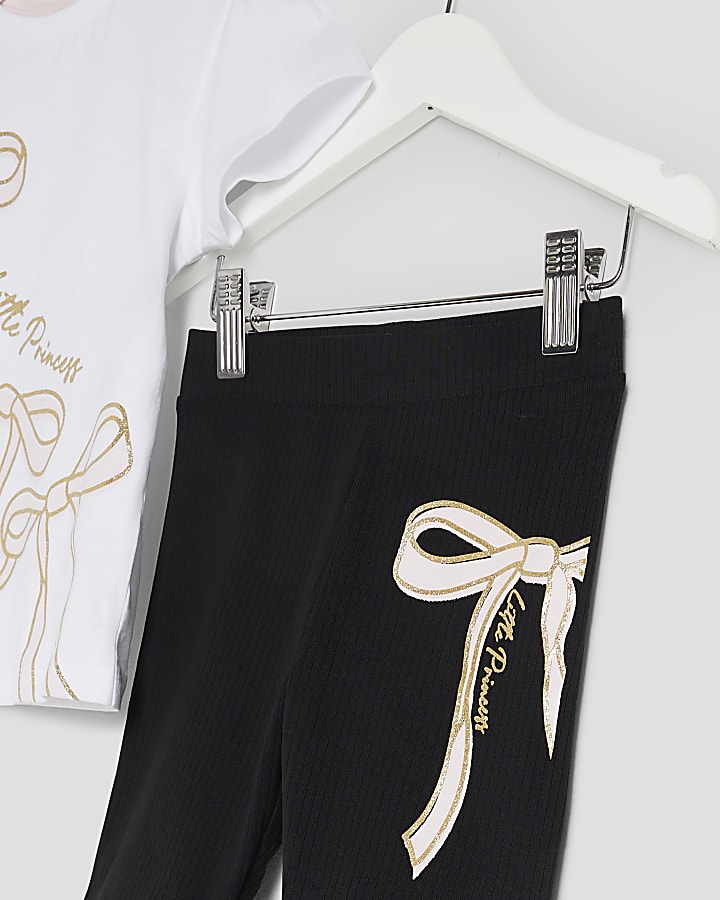 Mini Girls White Bow T-shirt And Shorts Set