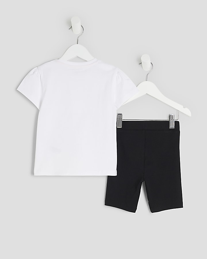 Mini Girls White Bow T-shirt And Shorts Set