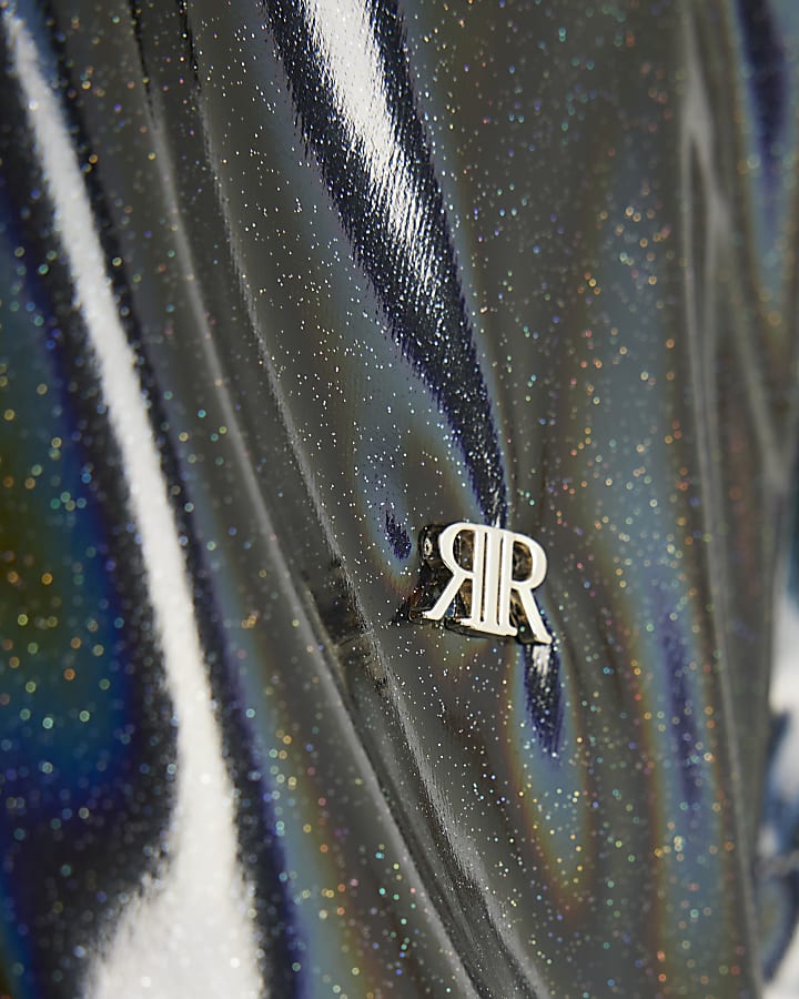 Girls Black Glitter Rain Mac