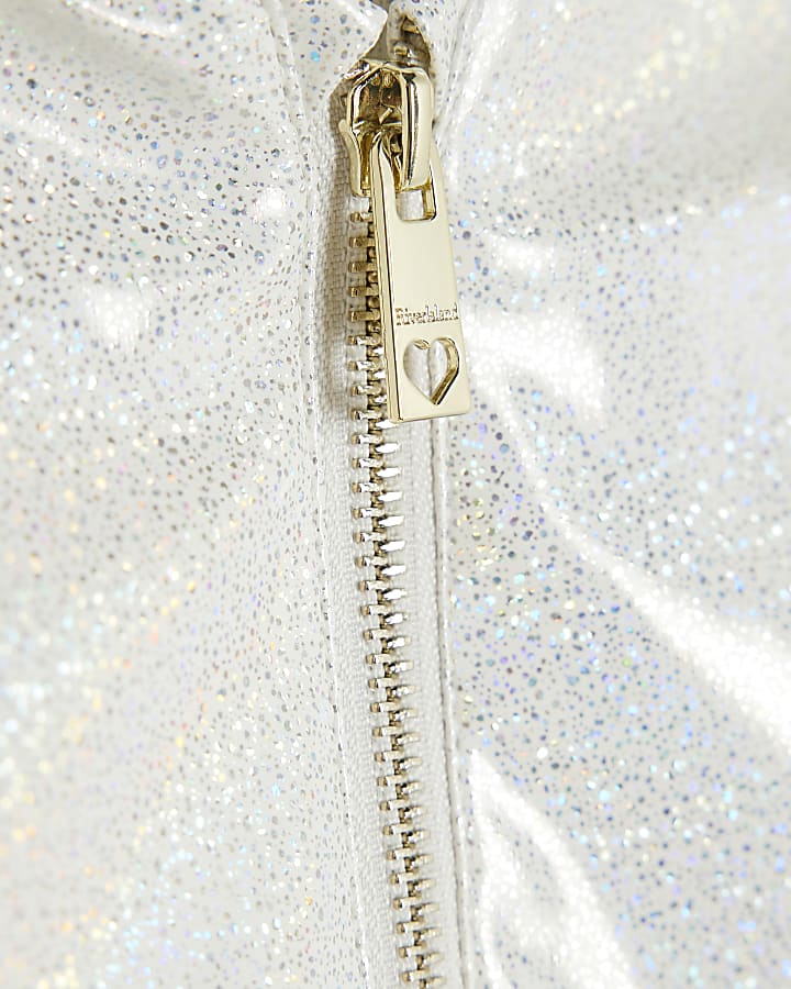 Girls White Glitter Rain Mac