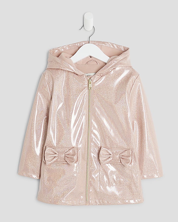 Mini Girls Pink Bow Glitter Rain Mac