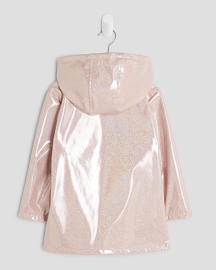 Mini Girls Pink Bow Glitter Rain Mac
