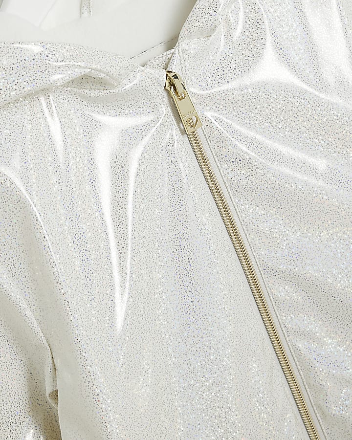 Mini Girls White Bow Glitter Rain Mac
