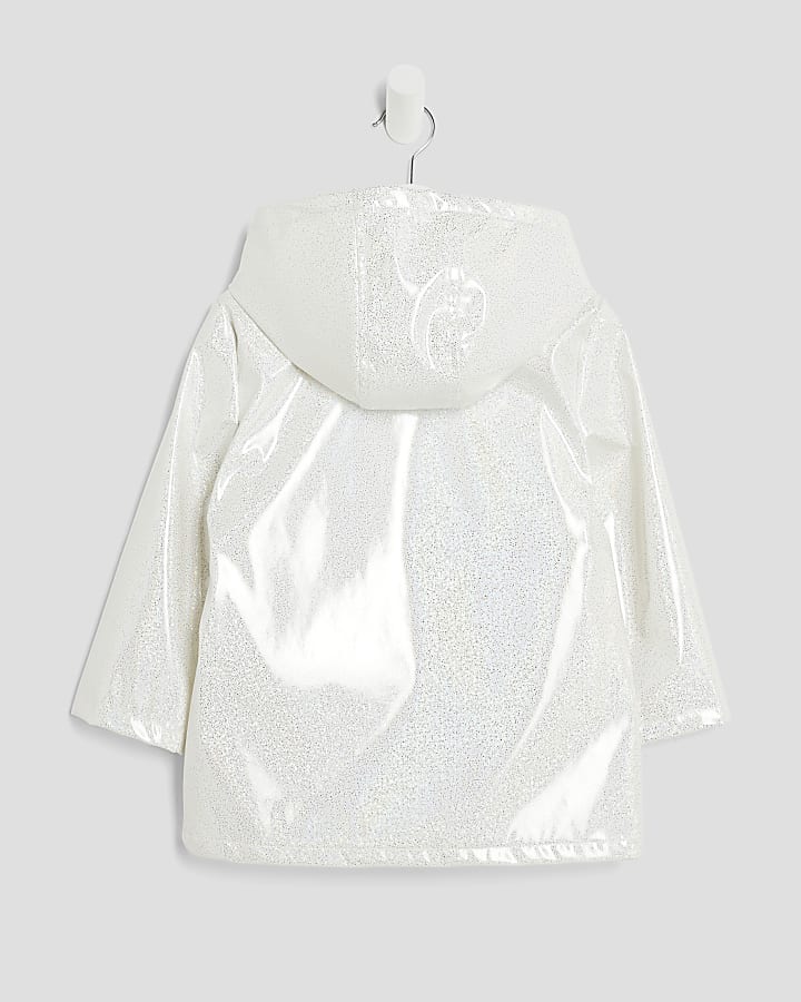 Mini Girls White Bow Glitter Rain Mac