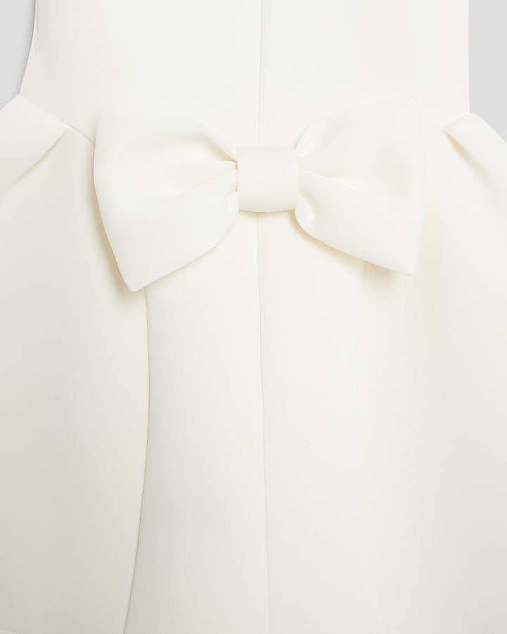 Mini Girls Cream Collar Bow Back Dress